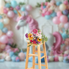 Aperturee - Aperturee Floral Balloon Arched Unicorn Cake Smash Backdrop