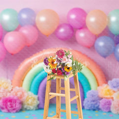 Aperturee - Aperturee Floral Balloon Rainbow Shape Cake Smash Backdrop