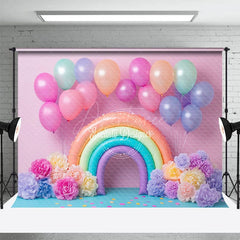 Aperturee - Aperturee Floral Balloon Rainbow Shape Cake Smash Backdrop