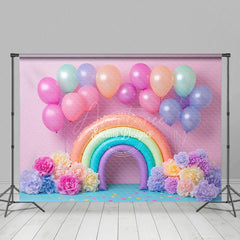 Aperturee - Aperturee Floral Balloon Rainbow Shape Cake Smash Backdrop