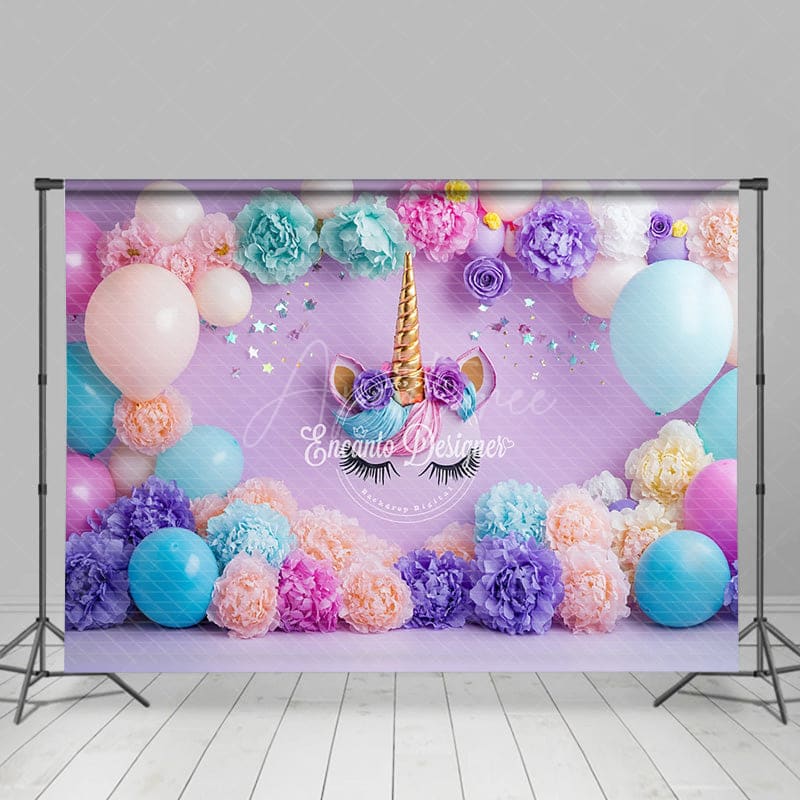Aperturee - Aperturee Floral Balloons Arch Unicorn Cake Smash Backdrop
