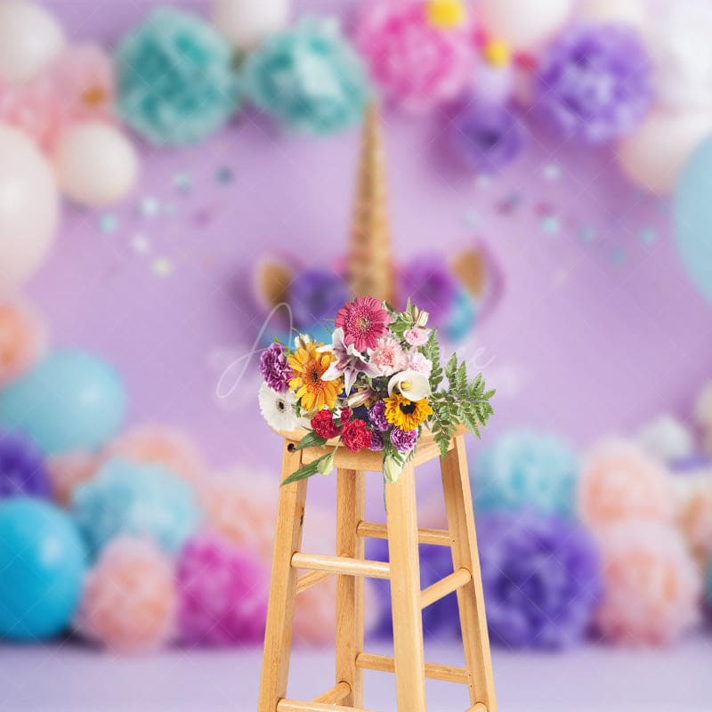 Aperturee - Aperturee Floral Balloons Arch Unicorn Cake Smash Backdrop
