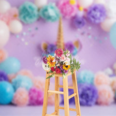 Aperturee - Aperturee Floral Balloons Arch Unicorn Cake Smash Backdrop