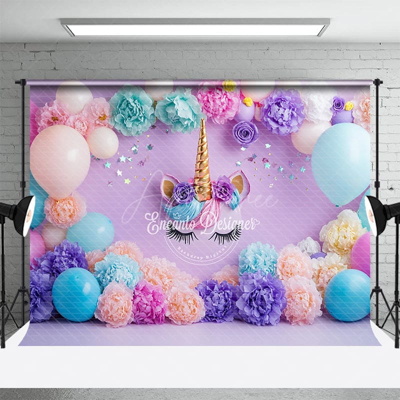 Aperturee - Aperturee Floral Balloons Arch Unicorn Cake Smash Backdrop