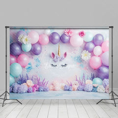 Aperturee - Aperturee Floral Balloons Arched Unicorn Cake Smash Backdrop