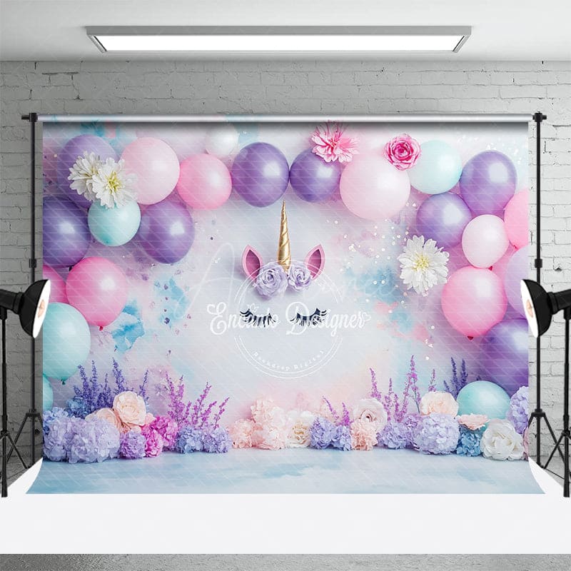 Aperturee - Aperturee Floral Balloons Arched Unicorn Cake Smash Backdrop