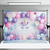 Aperturee - Aperturee Floral Balloons Arched Unicorn Cake Smash Backdrop