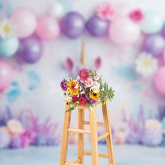 Aperturee - Aperturee Floral Balloons Arched Unicorn Cake Smash Backdrop