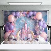 Aperturee - Aperturee Floral Balloons Castle Unicorn Cake Smash Backdrop
