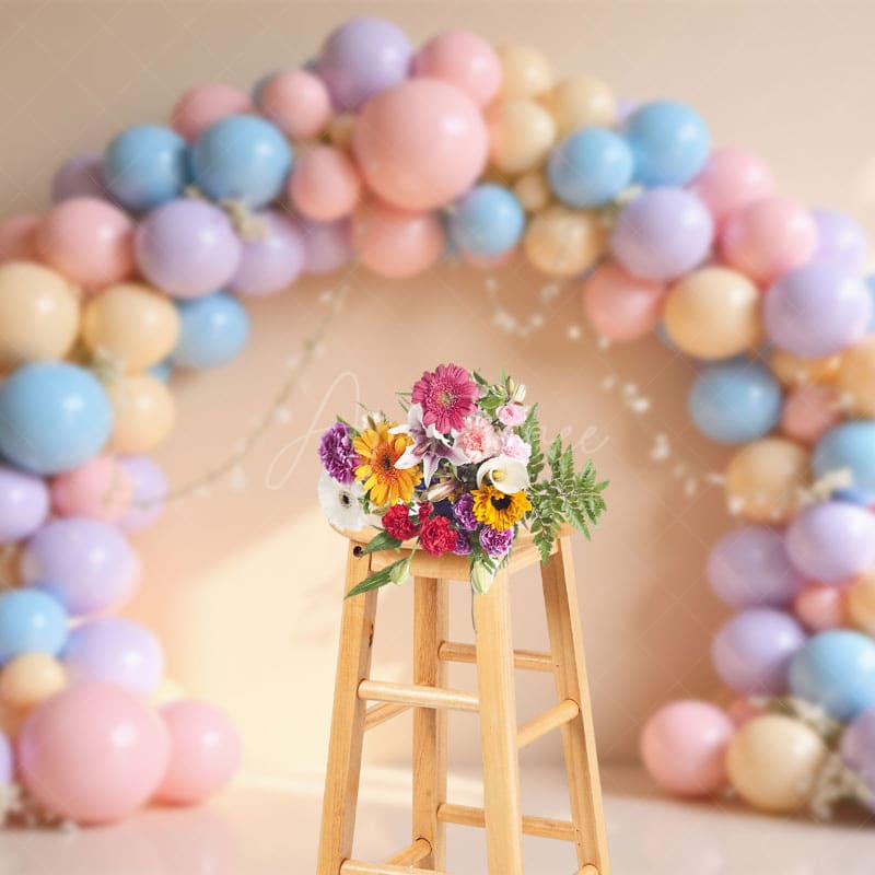 Aperturee - Aperturee Floral Balloons Garland Birthday Cake Smash Backdrop