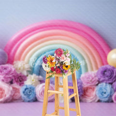 Aperturee - Aperturee Floral Balloons Rainbow Birthday Cake Smash Backdrop