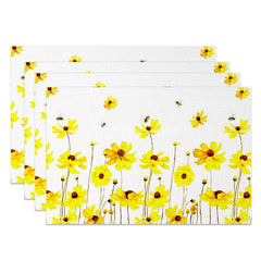 Aperturee - Aperturee Floral Bees Fresh Spring Party Set of 4 Placemats