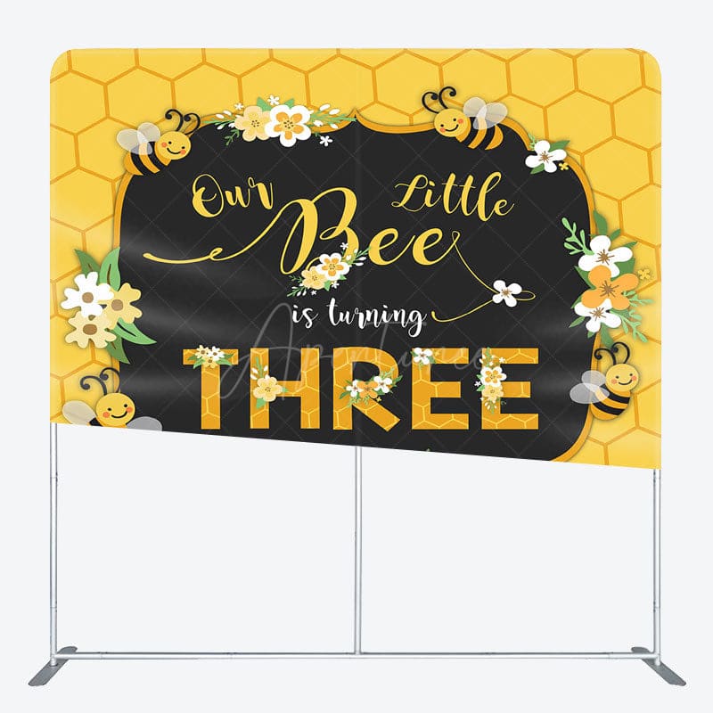 Aperturee - Aperturee Floral Bees Happy Birthday Square Tension Backdrop