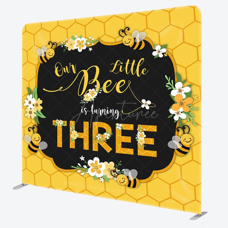 Aperturee - Aperturee Floral Bees Happy Birthday Square Tension Backdrop