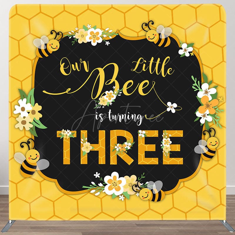 Aperturee - Aperturee Floral Bees Happy Birthday Square Tension Backdrop
