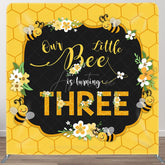 Aperturee - Aperturee Floral Bees Happy Birthday Square Tension Backdrop