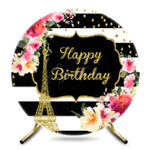 Aperturee - Aperturee Floral Black White Paris Circle Birthday Backdrop
