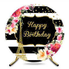 Aperturee - Aperturee Floral Black White Paris Circle Birthday Backdrop