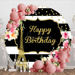 Aperturee - Aperturee Floral Black White Paris Circle Birthday Backdrop