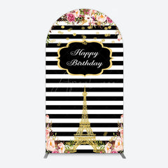 Aperturee - Aperturee Floral Black White Stripe Tower Birthday Arch Backdrop
