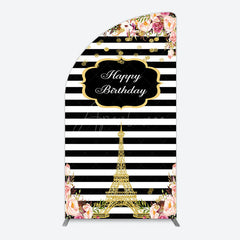 Aperturee - Aperturee Floral Black White Stripe Tower Birthday Half Moon Arch Backdrop