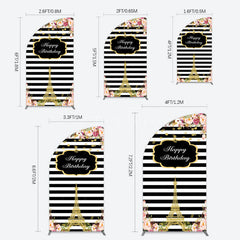 Aperturee - Aperturee Floral Black White Stripe Tower Birthday Half Moon Arch Backdrop
