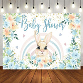 Aperturee - Aperturee Floral Blue Rainbow Bunny Heart Baby Shower Backdrop