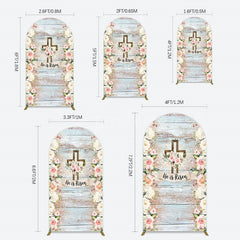 Aperturee - Aperturee Floral Blue Wooden He Is Risen Easter Arch Backdrop