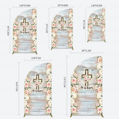 Aperturee - Aperturee Floral Blue Wooden He Is Risen Easter Half Moon Arch Backdrop