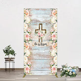 Aperturee - Aperturee Floral Blue Wooden He Is Risen Easter Rectangle Backdrop