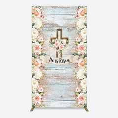 Aperturee - Aperturee Floral Blue Wooden He Is Risen Easter Rectangle Backdrop