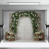 Aperturee - Aperturee Floral Boho Arch Door Grey Brick Wedding Backdrop