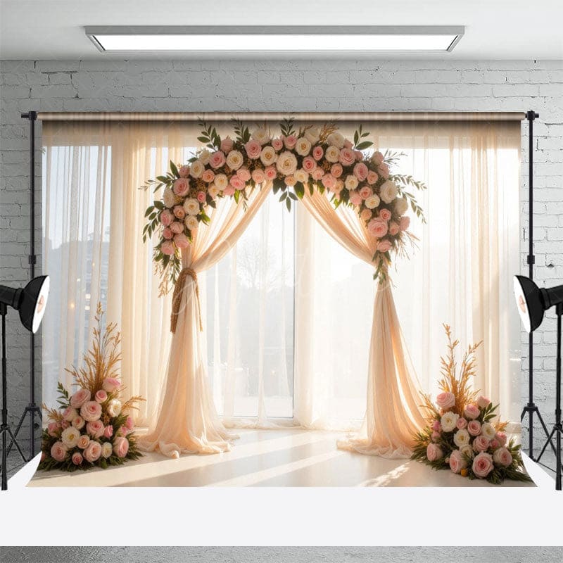 Aperturee - Aperturee Floral Boho Arch Fresh Curtains Wedding Backdrop