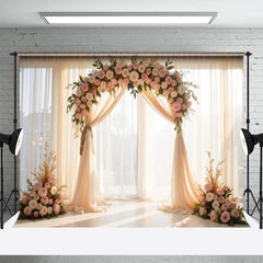 Aperturee - Aperturee Floral Boho Arch Fresh Curtains Wedding Backdrop