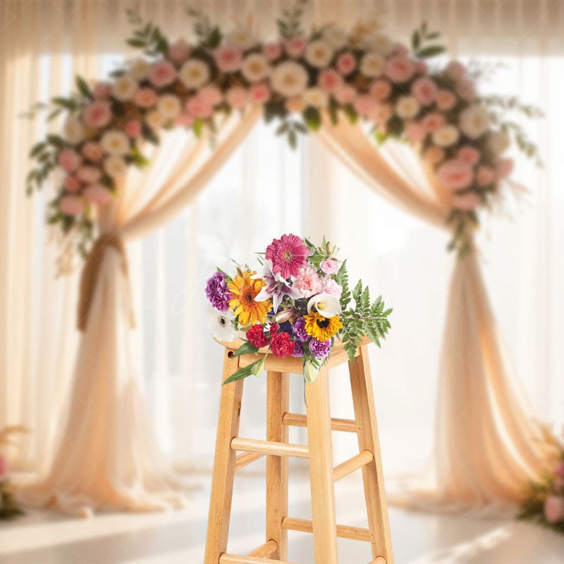 Aperturee - Aperturee Floral Boho Arch Fresh Curtains Wedding Backdrop