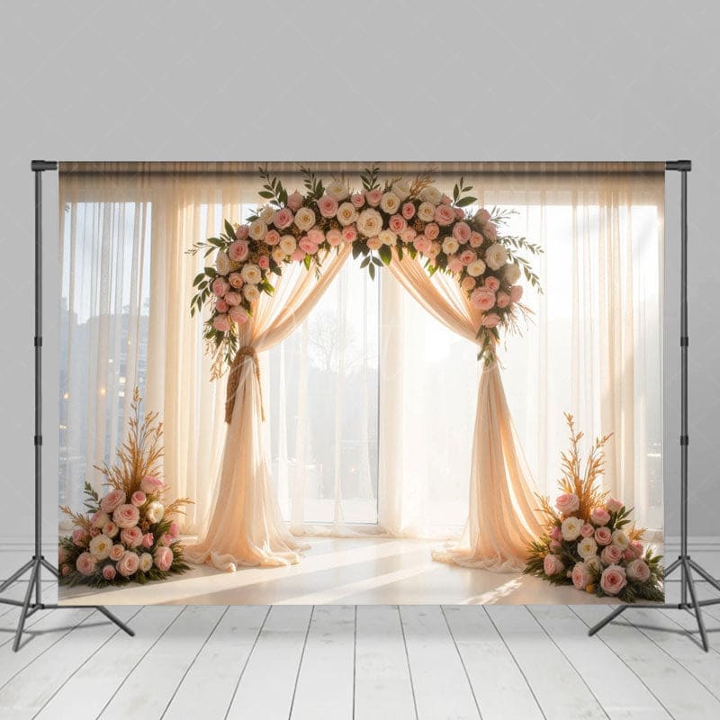 Aperturee - Aperturee Floral Boho Arch Fresh Curtains Wedding Backdrop