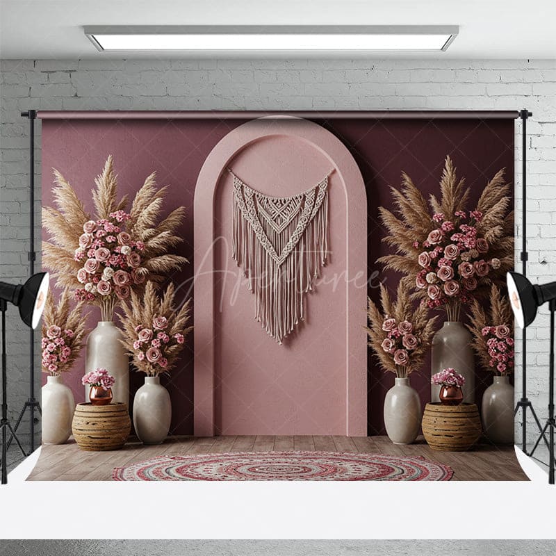 Aperturee - Aperturee Floral Boho Dusty Pink Elegant Wedding Backdrop