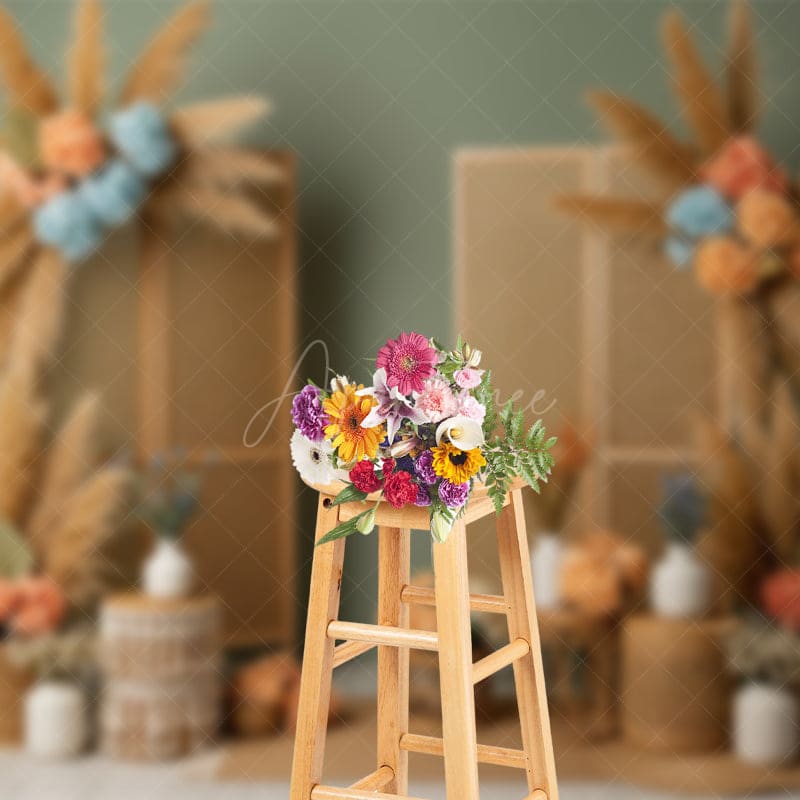 Aperturee - Aperturee Floral Boho Theme Photo Booth Sweet Wedding Backdrop