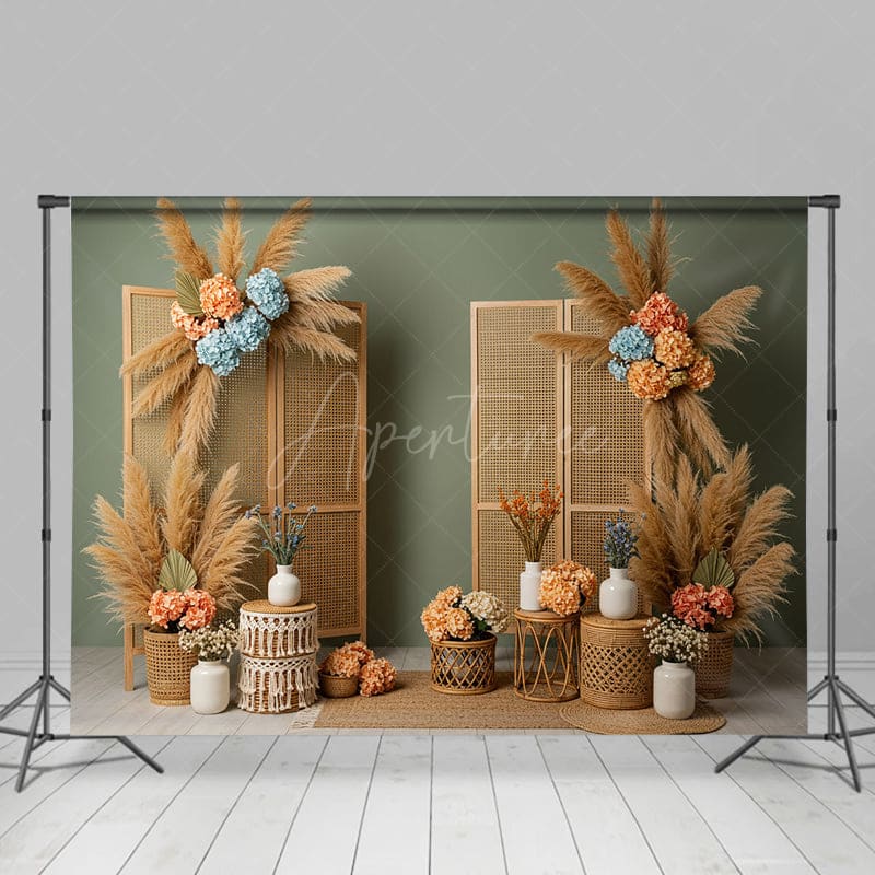 Aperturee - Aperturee Floral Boho Theme Photo Booth Sweet Wedding Backdrop