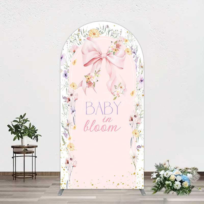 Aperturee Aperturee Floral Bow Baby In Bloom Gender Reveal Arch Backdrop