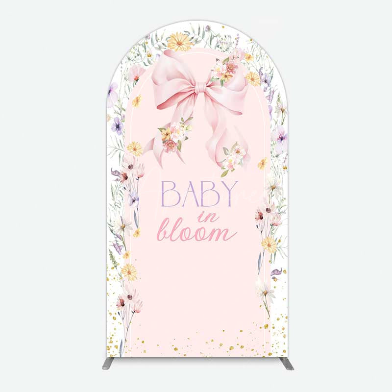 Aperturee Aperturee Floral Bow Baby In Bloom Gender Reveal Arch Backdrop