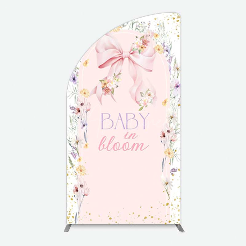 Aperturee Aperturee Floral Bow Baby In Bloom Gender Reveal Half Moon Arch Backdrop