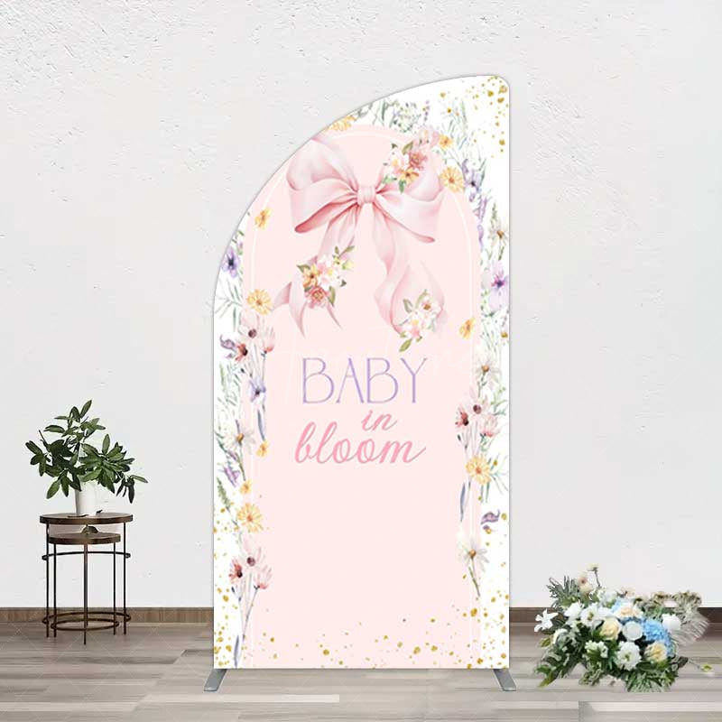 Aperturee Aperturee Floral Bow Baby In Bloom Gender Reveal Half Moon Arch Backdrop