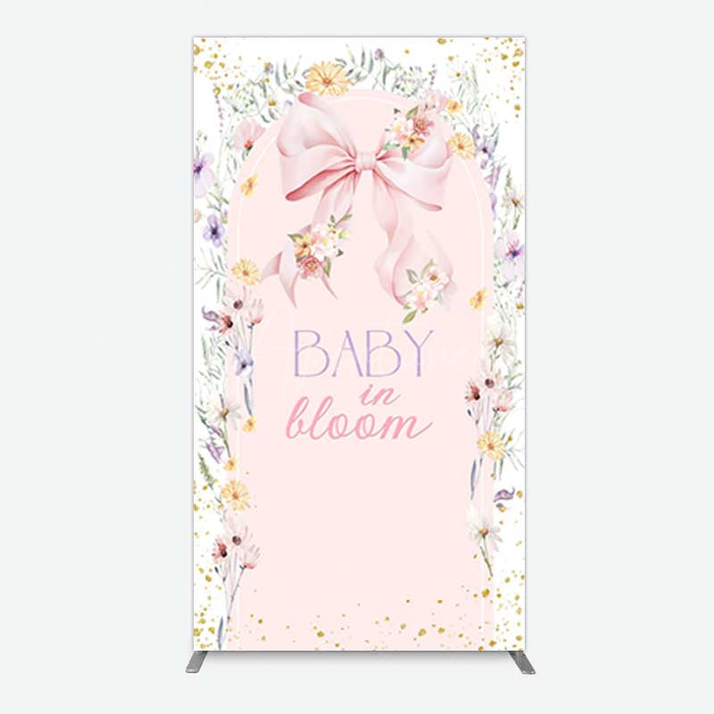 Aperturee Aperturee Floral Bow Baby In Bloom Gender Reveal Rectangle Backdrop