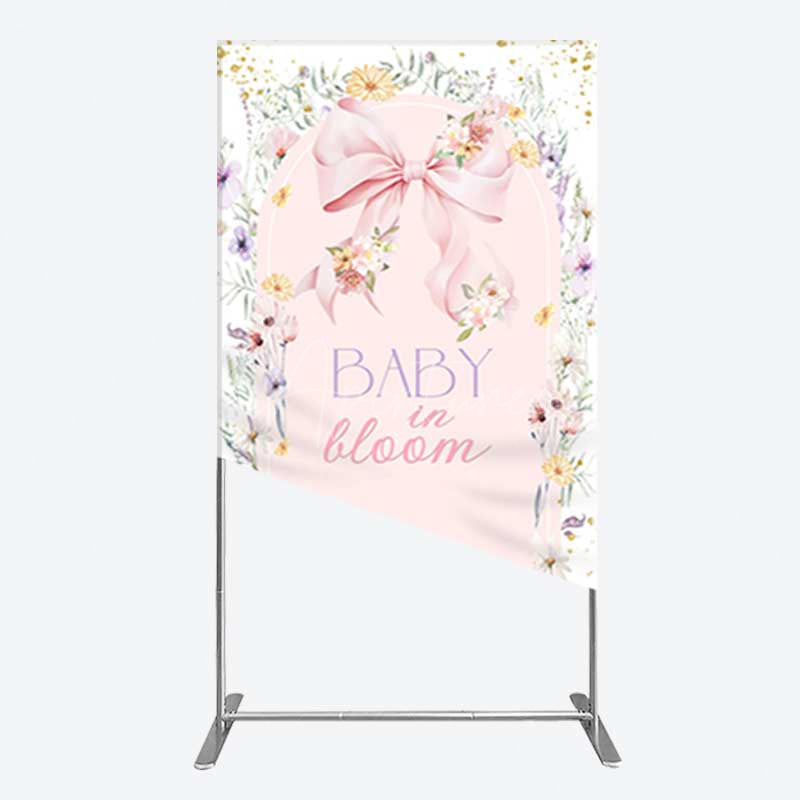 Aperturee Aperturee Floral Bow Baby In Bloom Gender Reveal Rectangle Backdrop