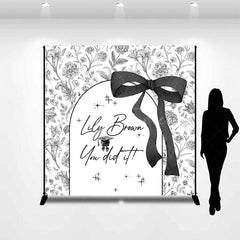 Aperturee - Aperturee Floral Bow You Did It Custom Name Graduation Backdrop