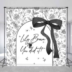 Aperturee - Aperturee Floral Bow You Did It Custom Name Graduation Backdrop