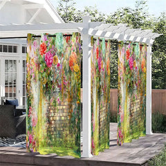 Aperturee - Aperturee Floral Brick Wall Waterproof Printed Outdoor Curtains