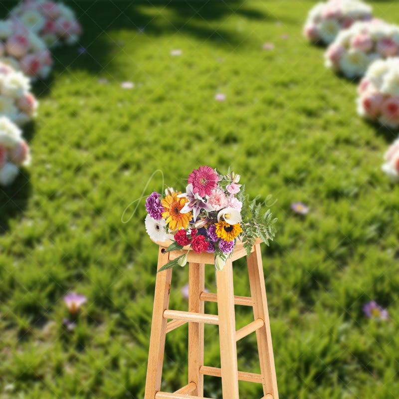 Aperturee - Aperturee Floral Bunches Green Lawn Wedding Photo Backdrop