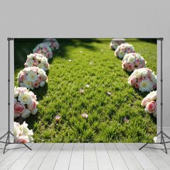 Aperturee - Aperturee Floral Bunches Green Lawn Wedding Photo Backdrop
